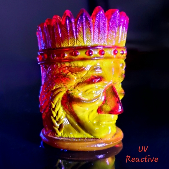 Joe St Clair Other - Vntg St. Clair Cadmium Glass Ruby Amberina Indian Head Toothpick Candle Holder